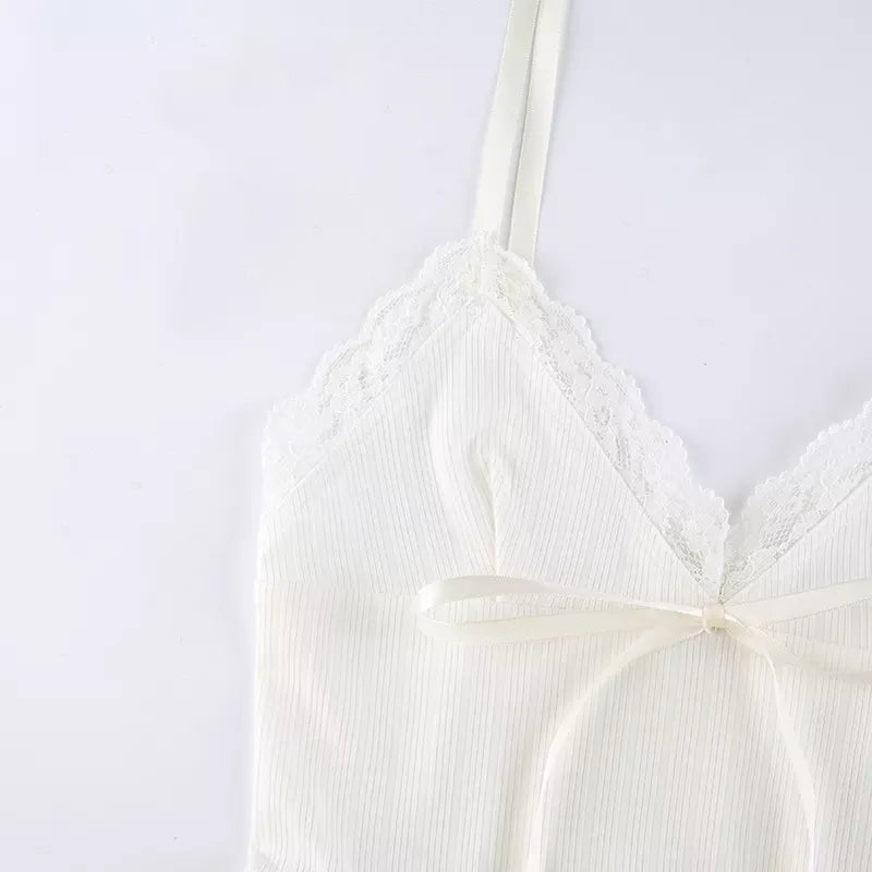 “Lily” Y2K Style Lace Trim Knitted Backless Crop Top