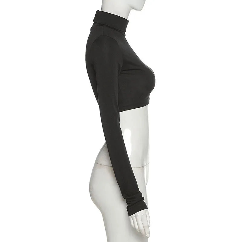 “Jolie” Women’s Basic Casual Long Sleeve Turtleneck Crop Top