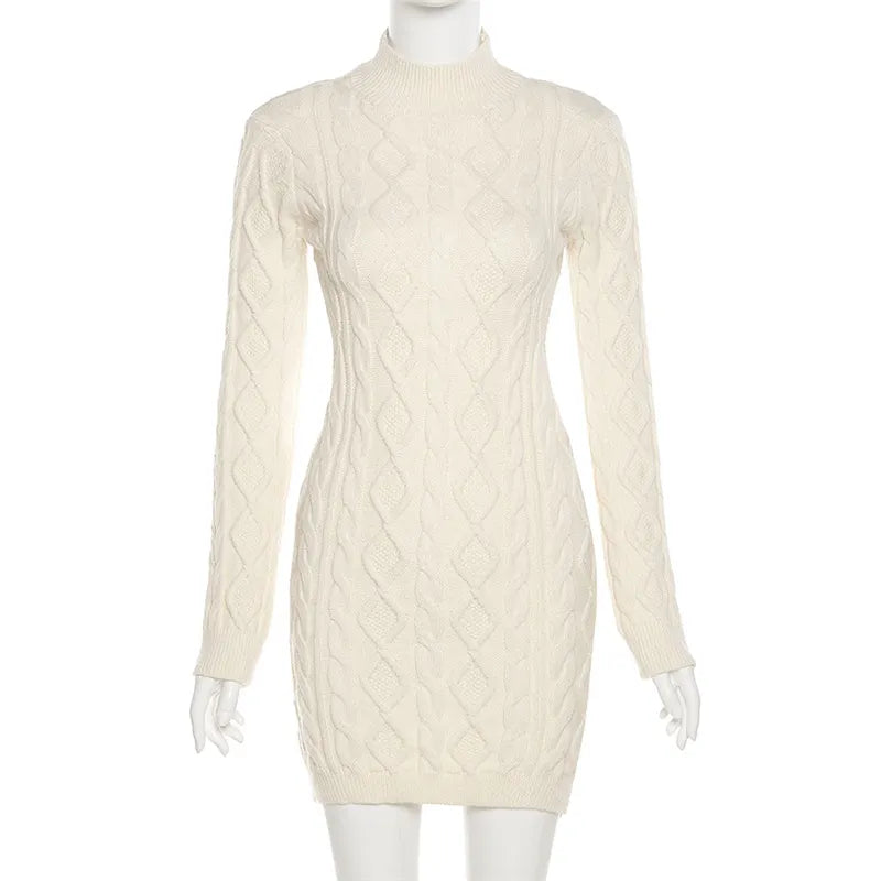 "Keep Me Interested" Knitted Backless Long Sleeve Mini Dress
