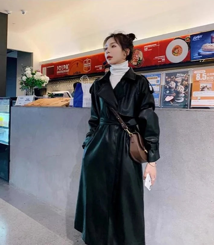 ”Lead Me On” Long Sleeve Designer Leather Trench Coat