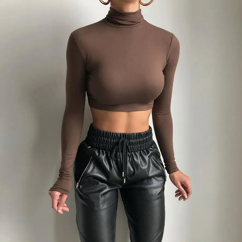 “Jolie” Women’s Basic Casual Long Sleeve Turtleneck Crop Top