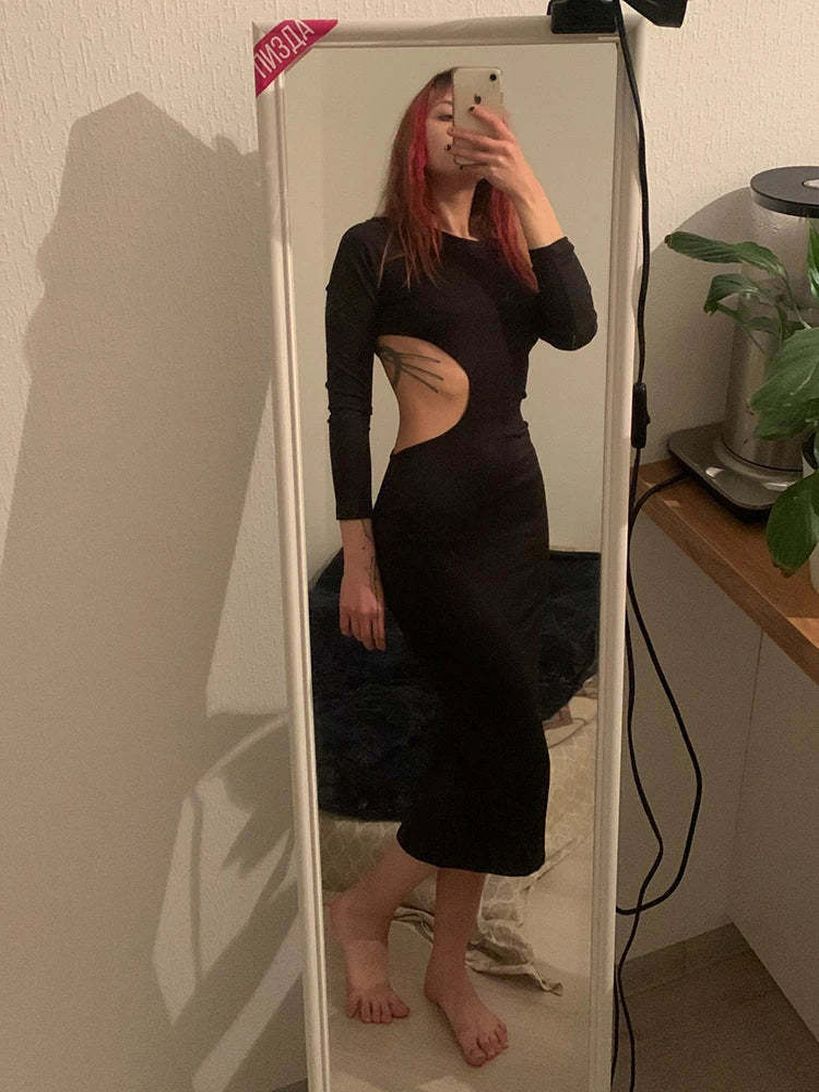 “On The House” Elegant Cut Out Long Sleeve Cocktail Dress