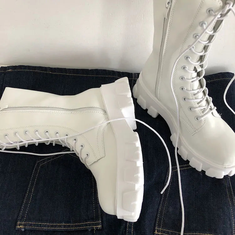 “Too Cute To Care” Women’s Designer Lace Up Mid Calf Chelsea Boots