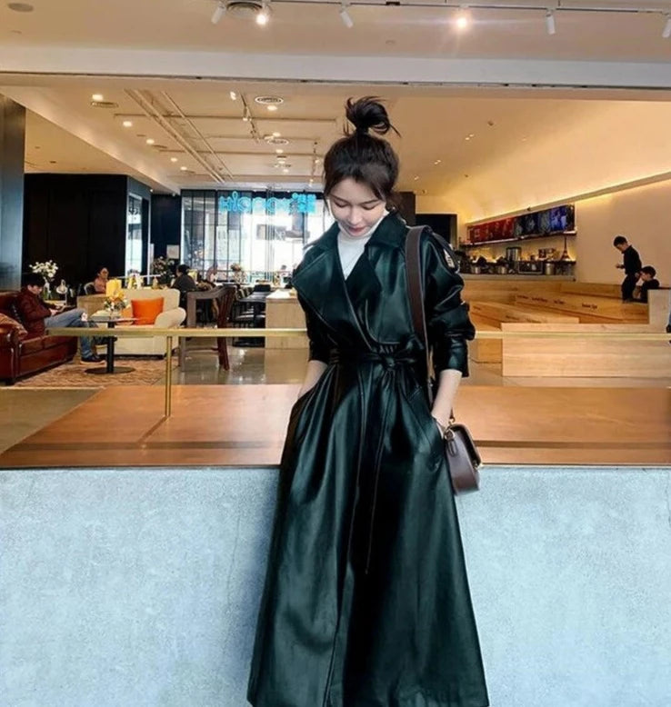 ”Lead Me On” Long Sleeve Designer Leather Trench Coat