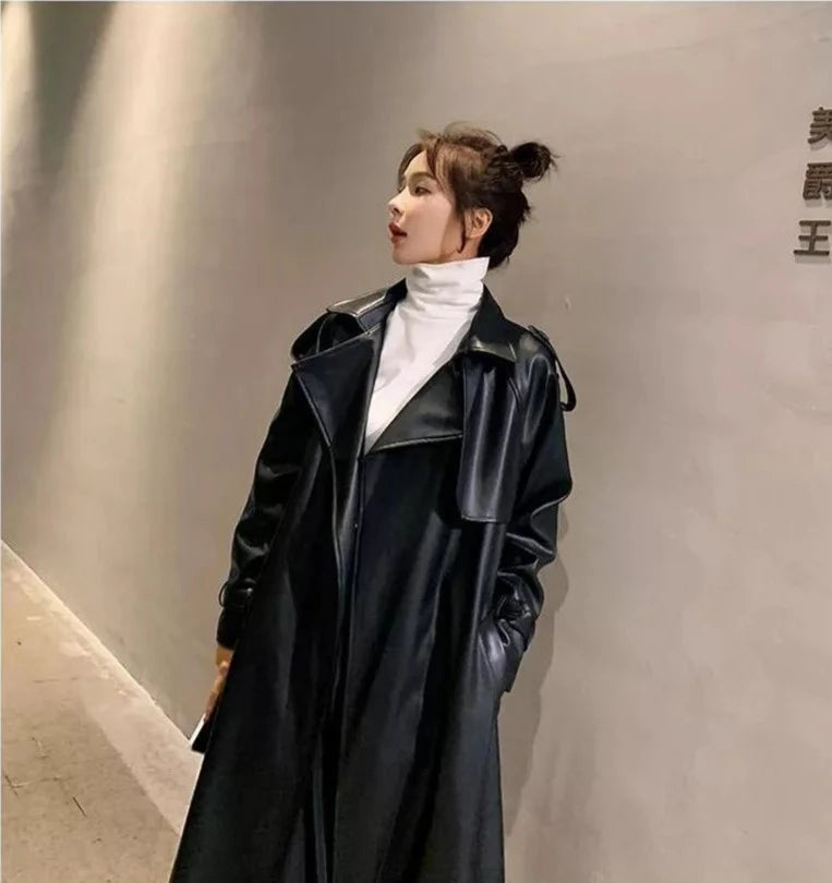 ”Lead Me On” Long Sleeve Designer Leather Trench Coat