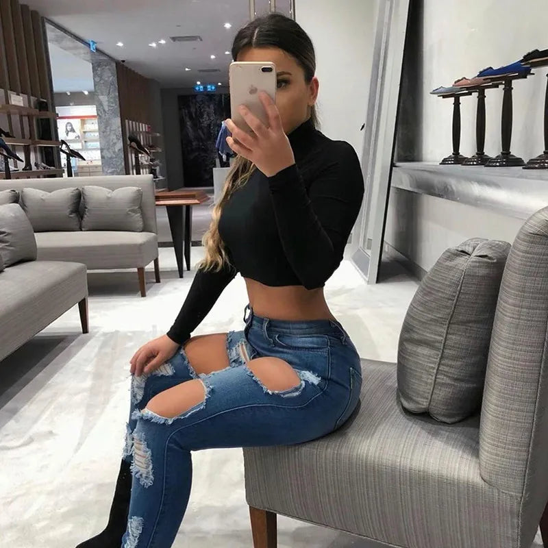 “Jolie” Women’s Basic Casual Long Sleeve Turtleneck Crop Top