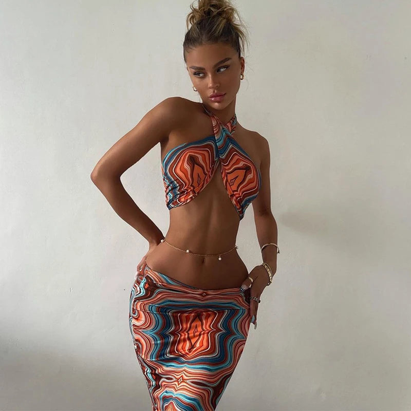 "Don't Worry About Me" Sexy Tie Dye 2 Piece Bodycon Outfit Set