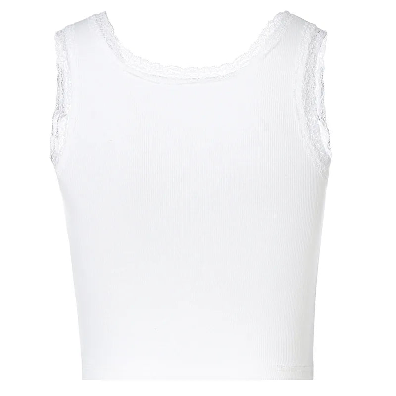 “Fairy Talez” Women’s Lace Trim Cartoon Printed Ribbed Tank Top