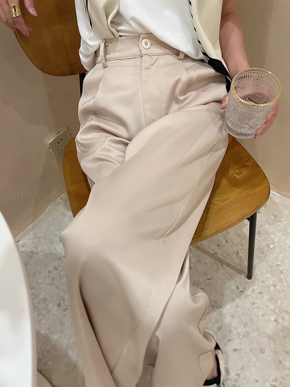 “Sway” Women’s Elegant High Waist Wide Leg Silk Pants