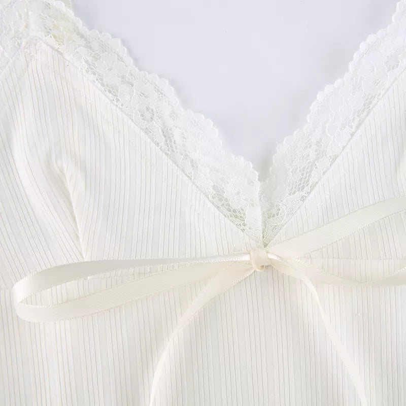 “Lily” Y2K Style Lace Trim Knitted Backless Crop Top