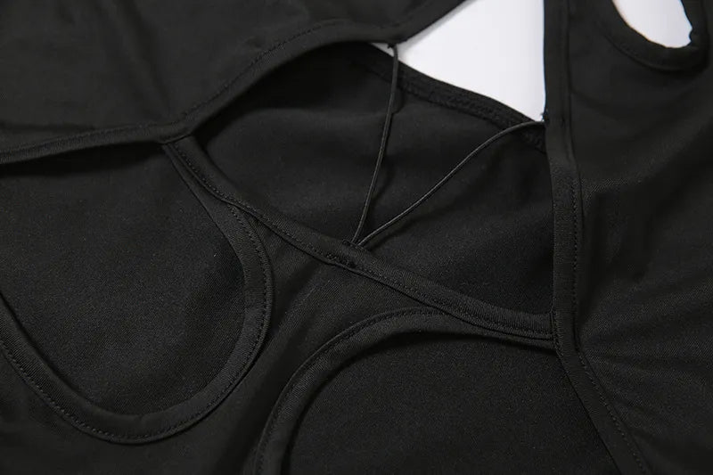 "Toxic" Sexy Black Cut Out High Waist Split Maxi Dress