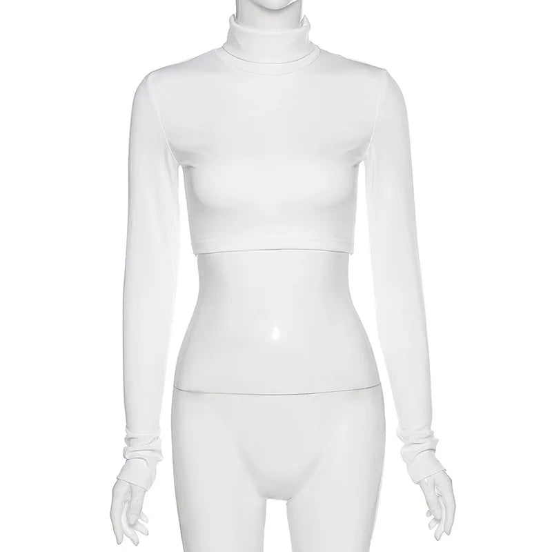 “Jolie” Women’s Basic Casual Long Sleeve Turtleneck Crop Top