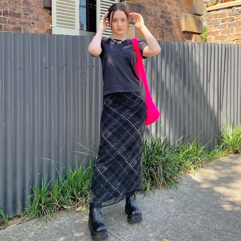 “Euro Grunge” Retro Striped Y2K Style Long Skirt