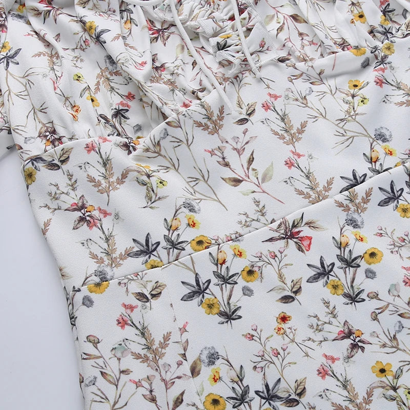 "Dandelion Dreams" Floral Print Off Shoulder Puff Sleeve Maxi Dress