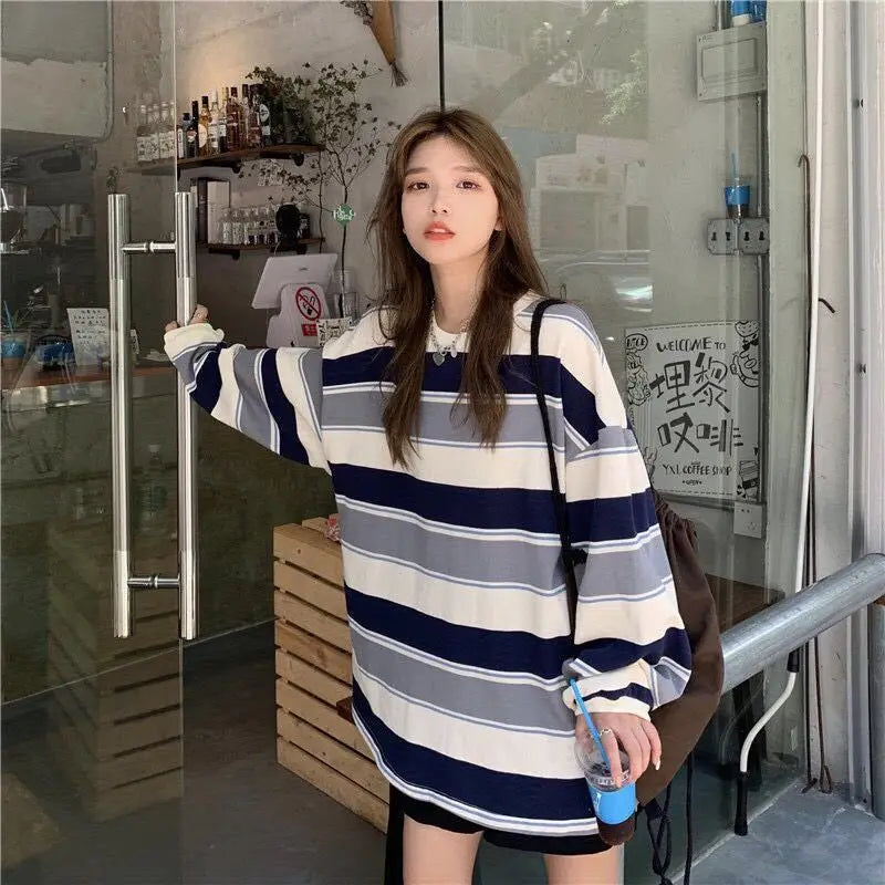 “Must Be Nice” Women’s Striped Oversized Long Sleeve Sweatshirt