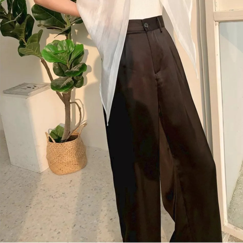 “Sway” Women’s Elegant High Waist Wide Leg Silk Pants