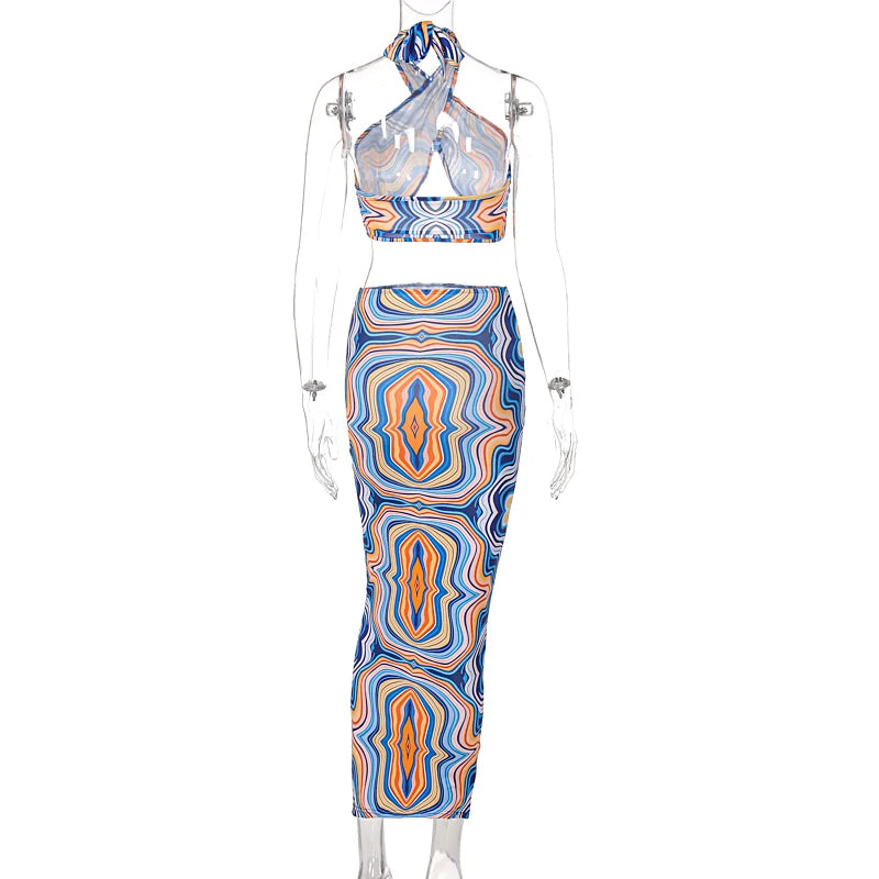"Don't Worry About Me" Sexy Tie Dye 2 Piece Bodycon Outfit Set