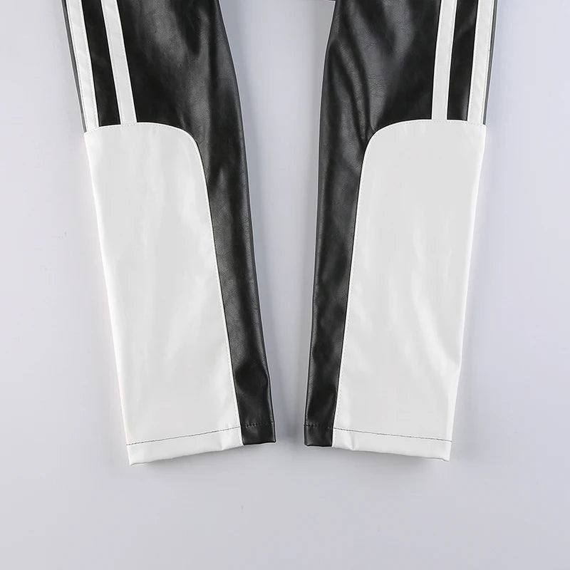 “Hot Shit” Women’s Cropped Two Tone Faux Leather Jacket
