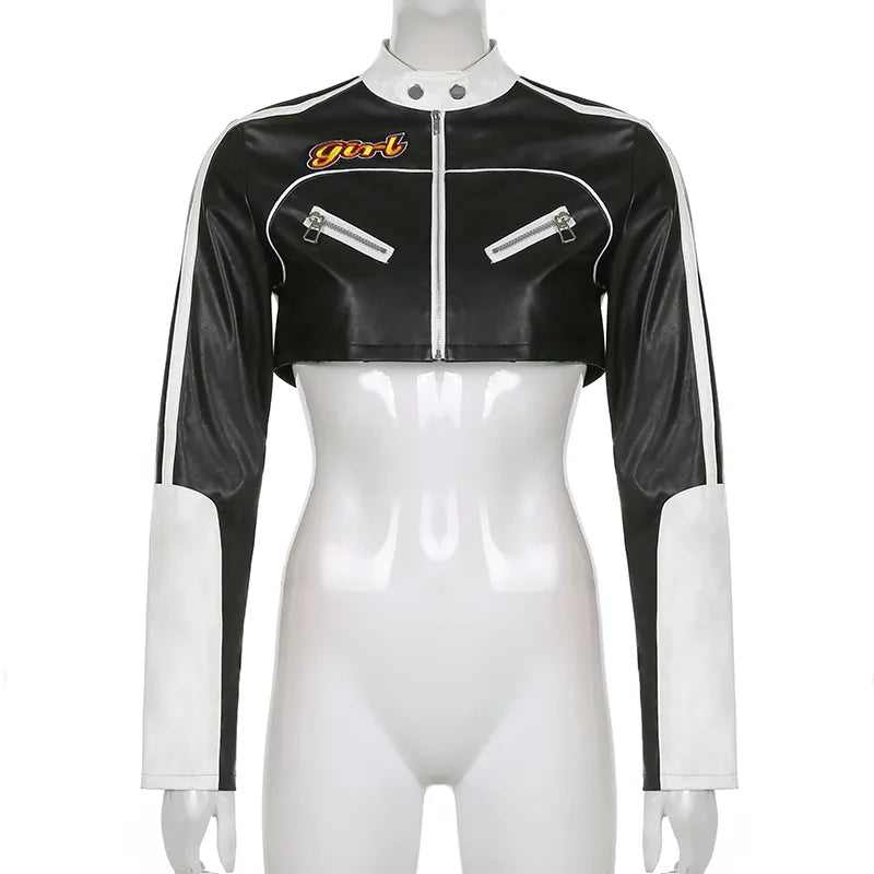 “Hot Shit” Women’s Cropped Two Tone Faux Leather Jacket