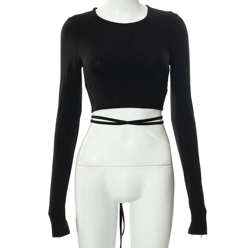 “Lil Baddie” Sexy Backless Long Sleeve Crop Top