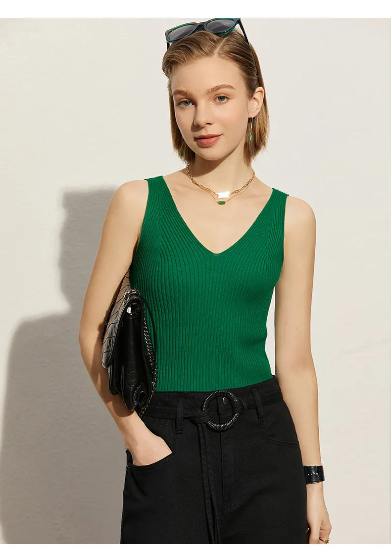 ”Daytime In Milan” Women’s Sexy V-Neck Minimalistic Camis Top