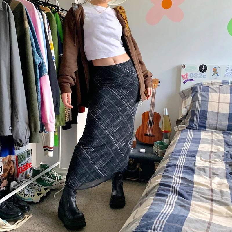 “Euro Grunge” Retro Striped Y2K Style Long Skirt