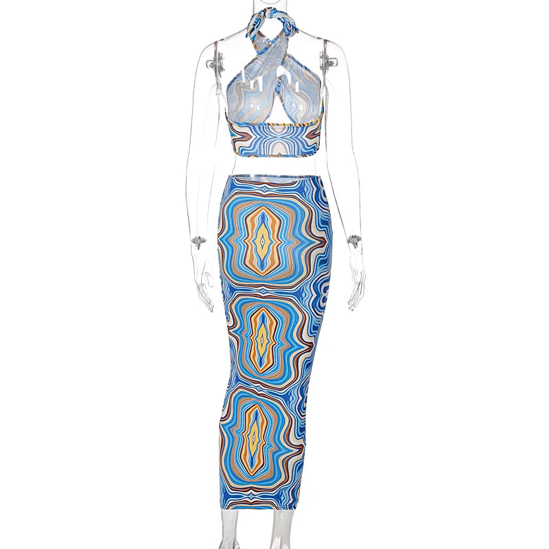 "Don't Worry About Me" Sexy Tie Dye 2 Piece Bodycon Outfit Set