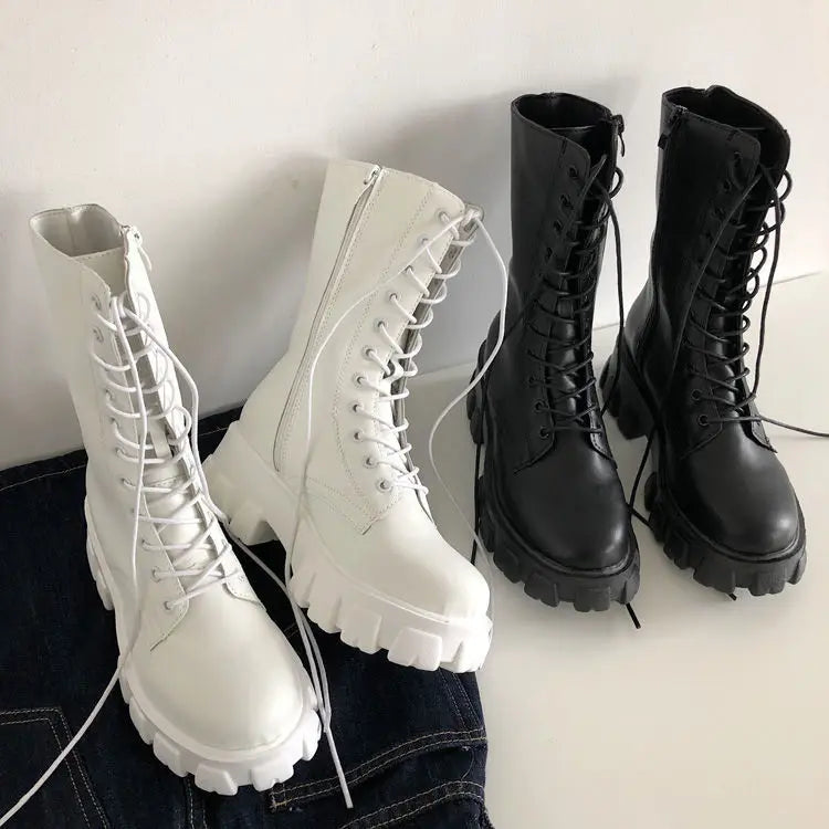 “Too Cute To Care” Women’s Designer Lace Up Mid Calf Chelsea Boots