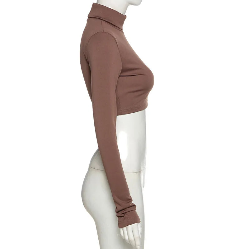“Jolie” Women’s Basic Casual Long Sleeve Turtleneck Crop Top