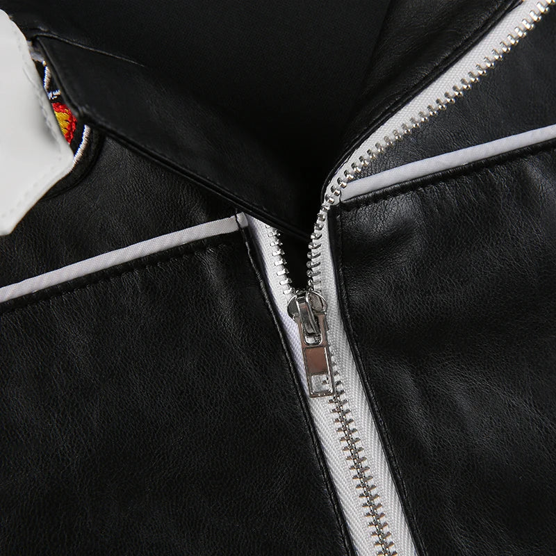 “Hot Shit” Women’s Cropped Two Tone Faux Leather Jacket