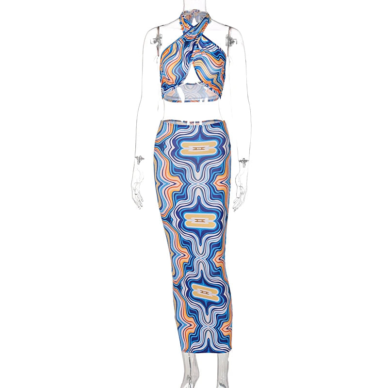 "Don't Worry About Me" Sexy Tie Dye 2 Piece Bodycon Outfit Set