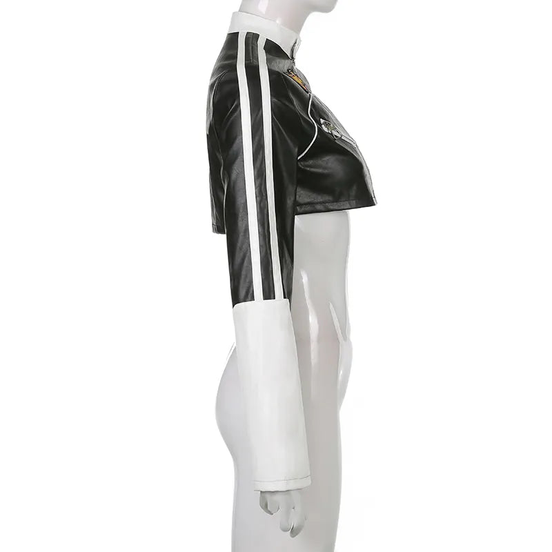 “Hot Shit” Women’s Cropped Two Tone Faux Leather Jacket