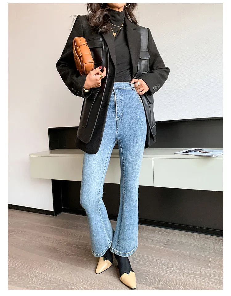 “Leona” Women’s Black Wool Designer Leather Jacket