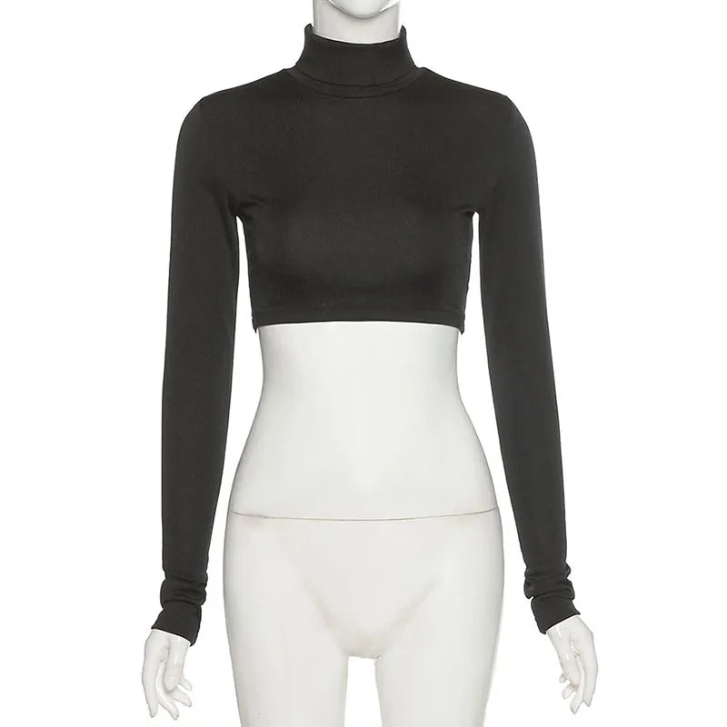 “Jolie” Women’s Basic Casual Long Sleeve Turtleneck Crop Top