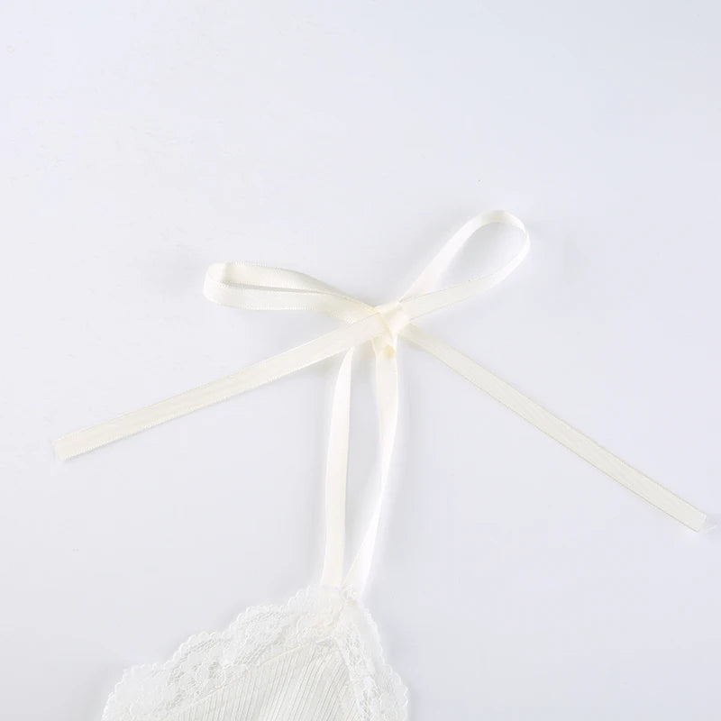 “Lily” Y2K Style Lace Trim Knitted Backless Crop Top