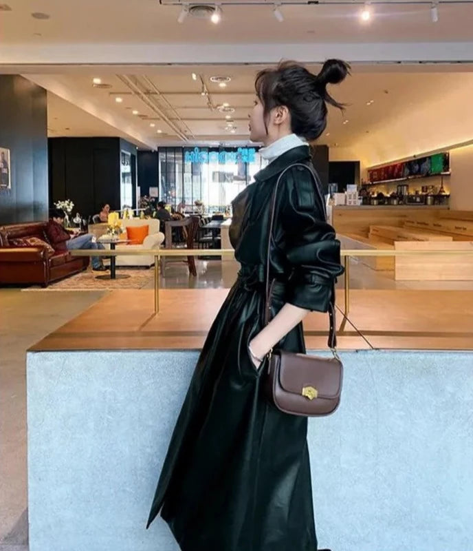 ”Lead Me On” Long Sleeve Designer Leather Trench Coat