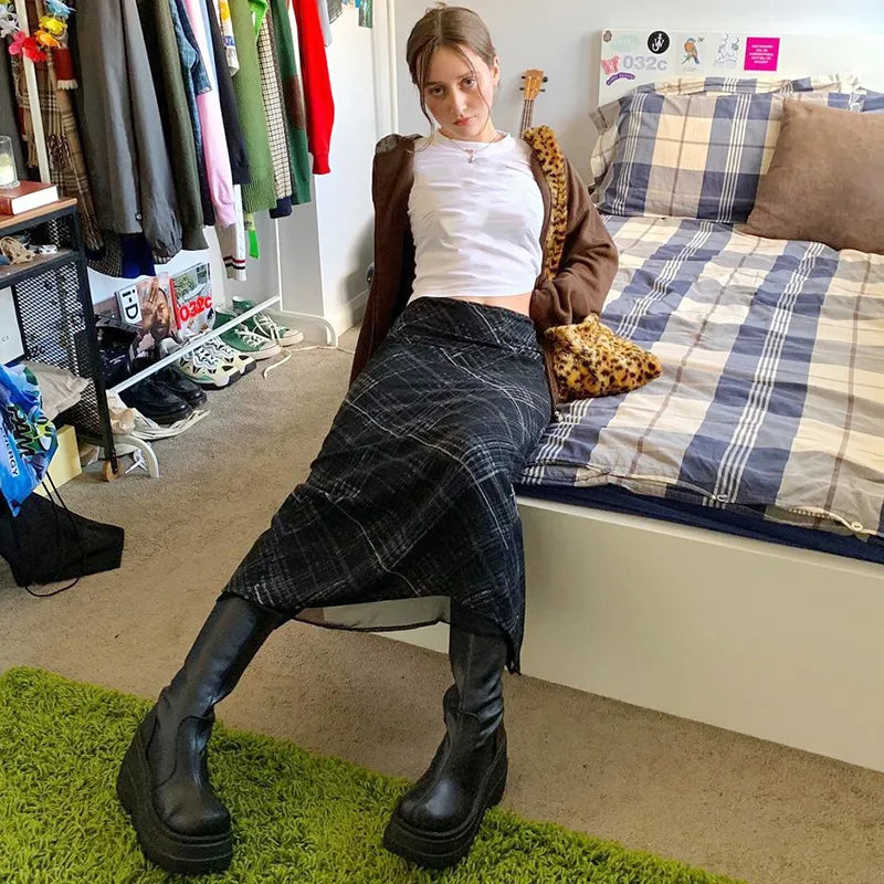 “Euro Grunge” Retro Striped Y2K Style Long Skirt