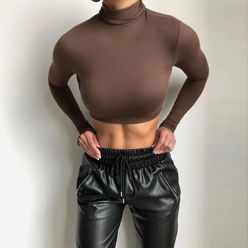 “Jolie” Women’s Basic Casual Long Sleeve Turtleneck Crop Top