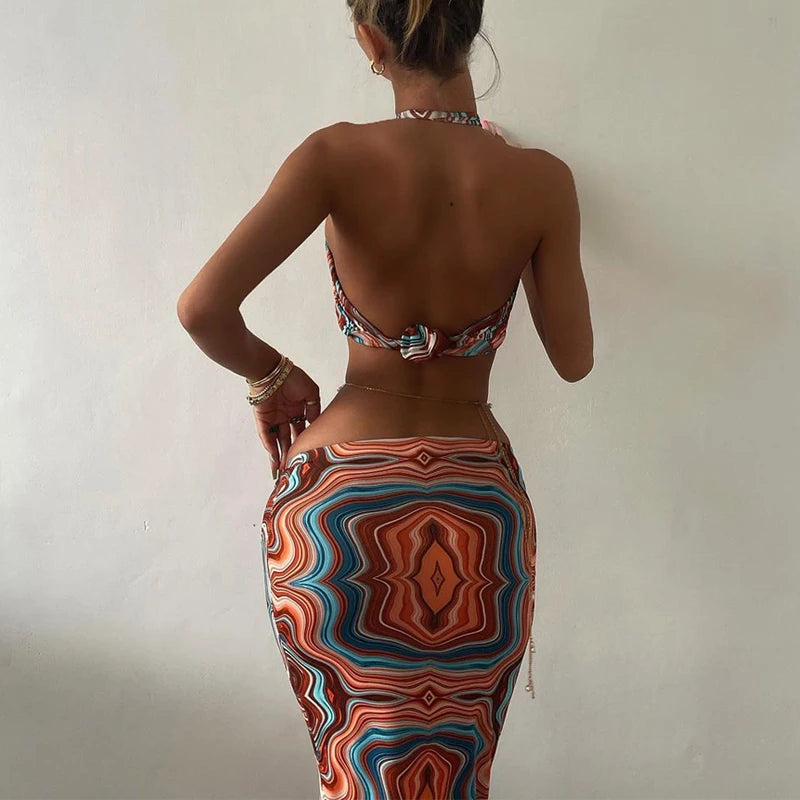 "Don't Worry About Me" Sexy Tie Dye 2 Piece Bodycon Outfit Set
