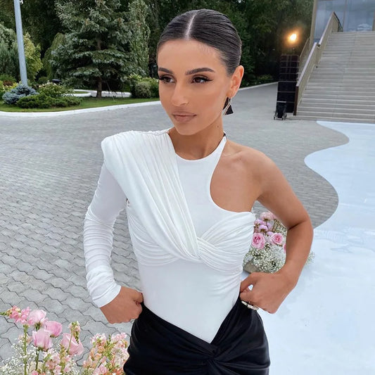 "One Time" Sexy One Shoulder Backless Bodysuit