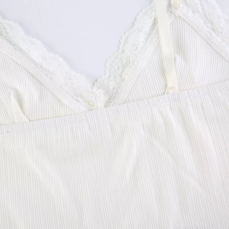 “Lily” Y2K Style Lace Trim Knitted Backless Crop Top