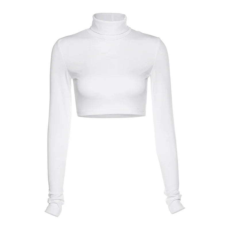 “Jolie” Women’s Basic Casual Long Sleeve Turtleneck Crop Top