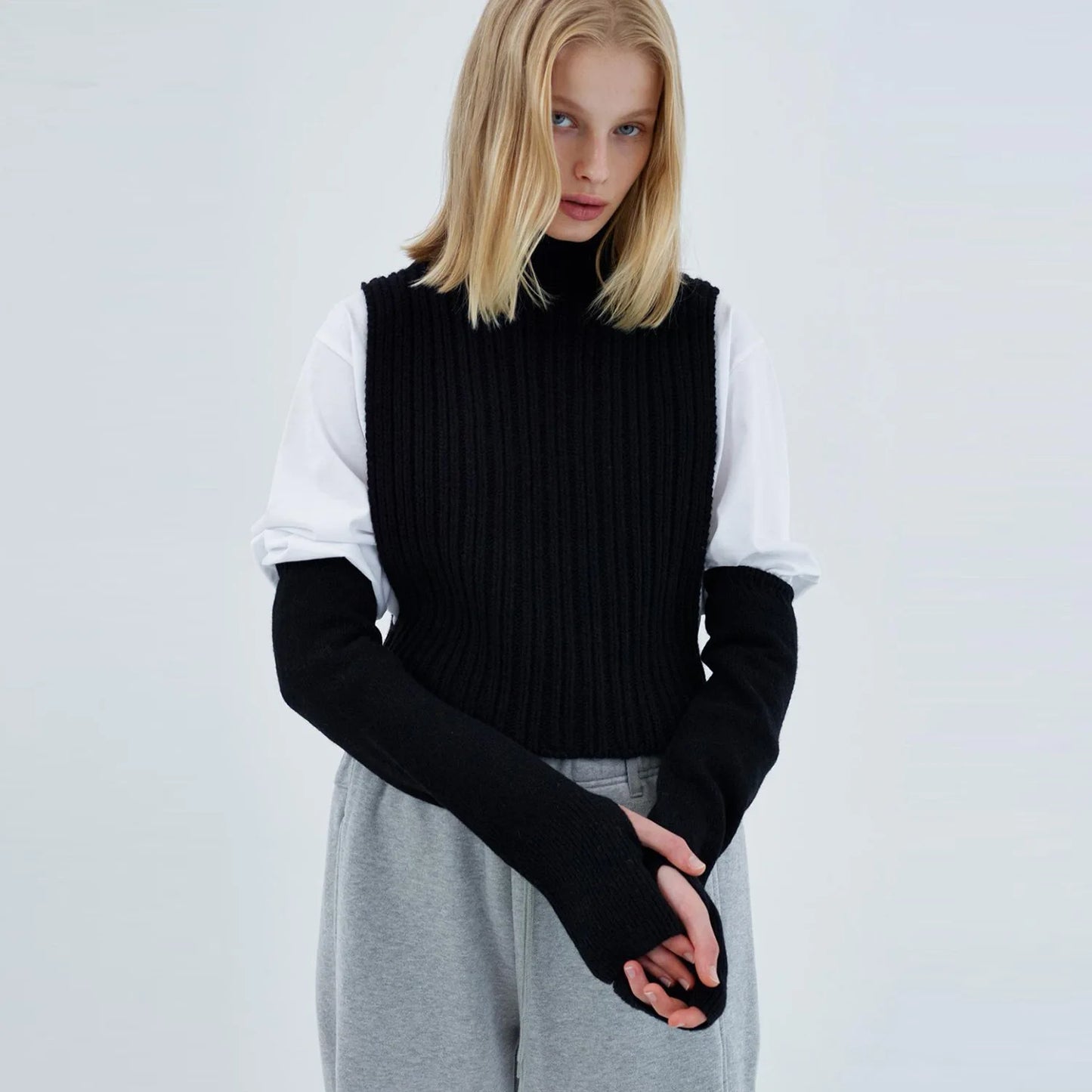 ”High Hopes” Vintage Long Sleeve Y2K Style Knitted Turtleneck Sweater Vest