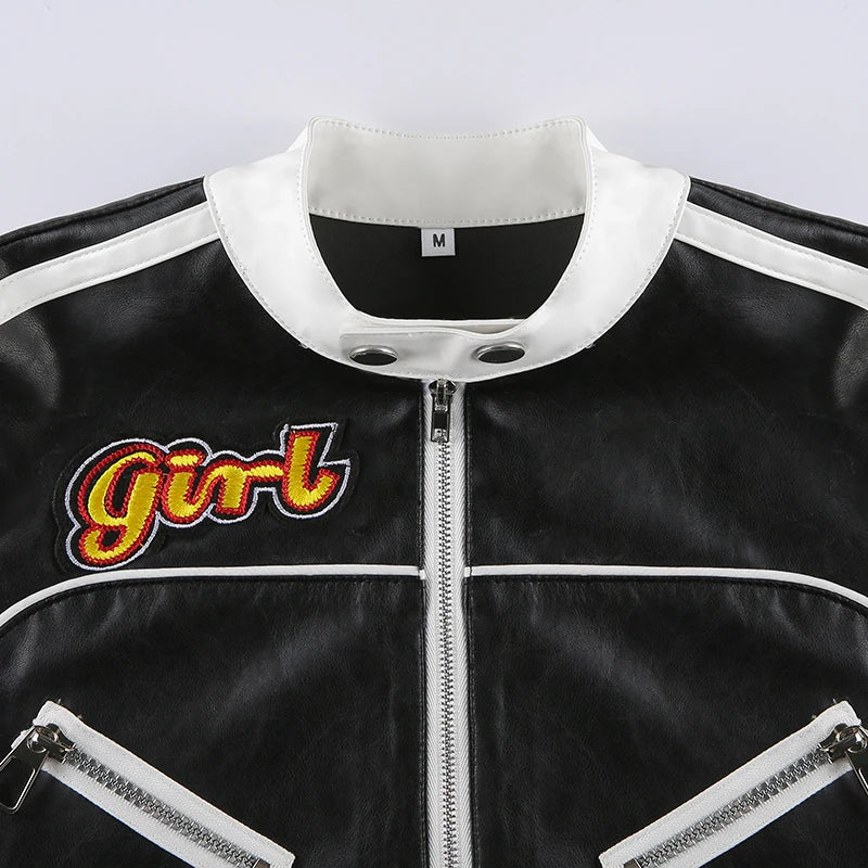 “Hot Shit” Women’s Cropped Two Tone Faux Leather Jacket