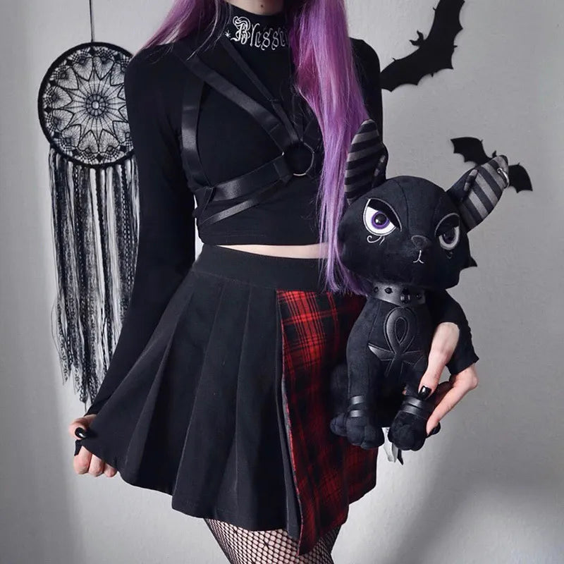 “#Blessed” Embroidered Gothic Bodycon Long Sleeve Crop Top