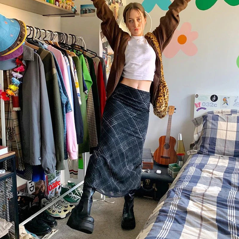 “Euro Grunge” Retro Striped Y2K Style Long Skirt
