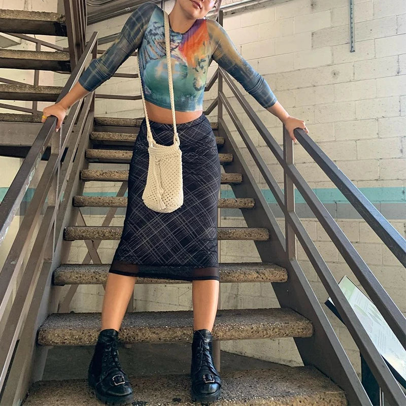 “Euro Grunge” Retro Striped Y2K Style Long Skirt