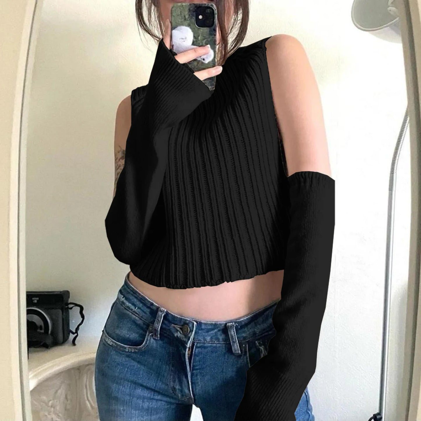 ”High Hopes” Vintage Long Sleeve Y2K Style Knitted Turtleneck Sweater Vest