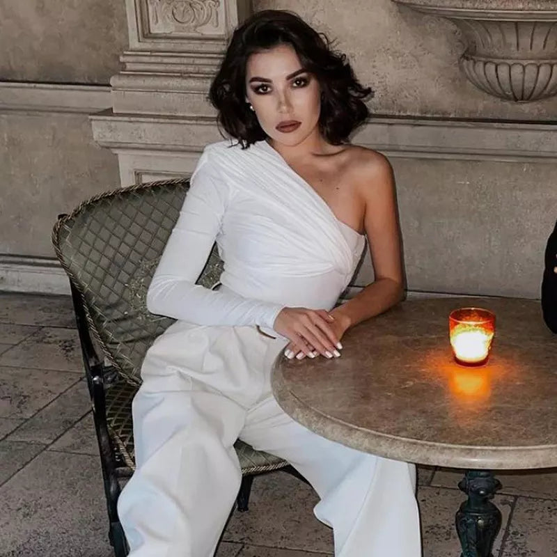 "One Time" Sexy One Shoulder Backless Bodysuit