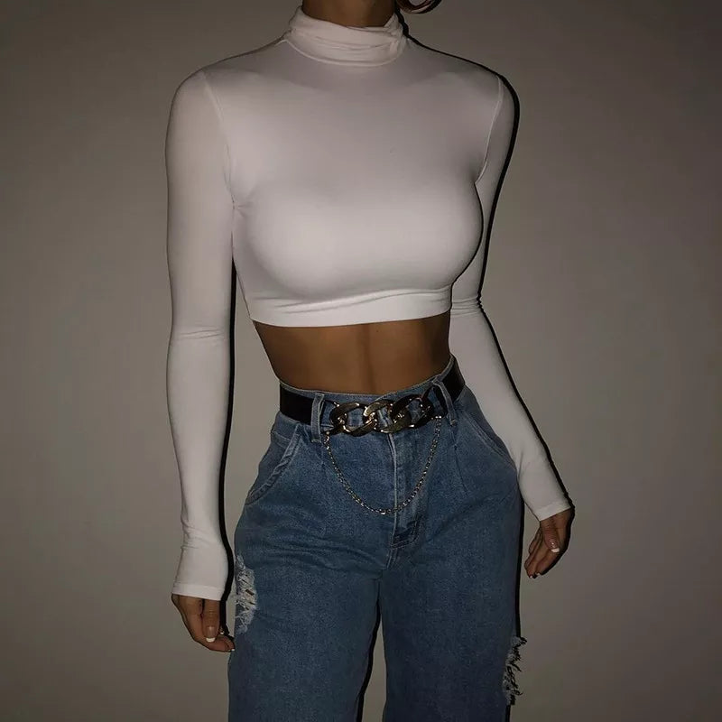 “Jolie” Women’s Basic Casual Long Sleeve Turtleneck Crop Top